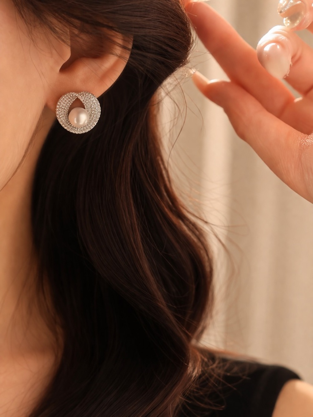 CZ Halo Pearl Stud Earrings Silver Tone Round Bridal Elegant Statement